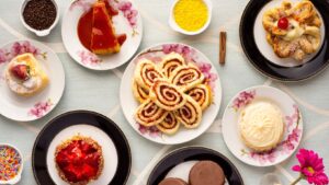 Variety of Baked and Dessert Foods on Plates